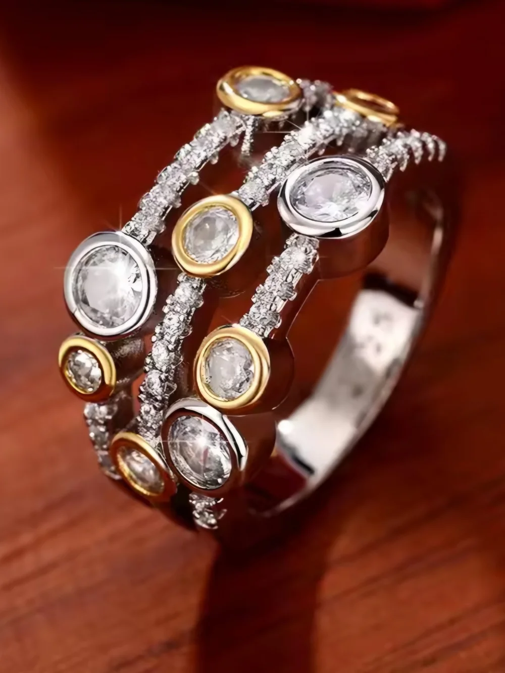 Two-Tone Crystal Multi-Row Women’s Ring in Gold & Silver NWT